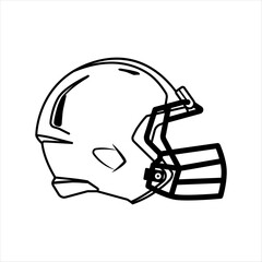 American football helmet outline. Side view. Sport equipment. Rugby helmet black Icon isolated on white. American Football Symbol © Art_freeman