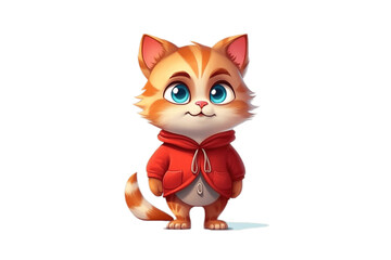Adorable Cartoon Cat Character on Transparent Background. AI