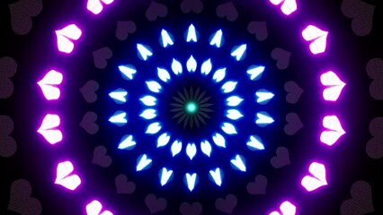 Glowing purple and green and blue hearts shaped lamps