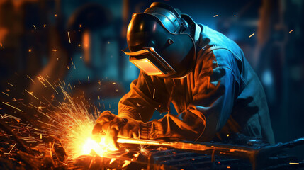 Obraz na płótnie Canvas Welder is welding metal industry
