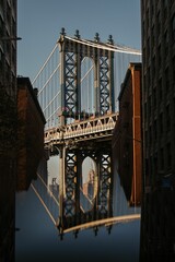 Beautiful shot of the Brooklyn Bridge of New York City, USA on a sunny day