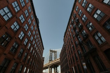 Beautiful shot of the Brooklyn Bridge of New York City, USA on a sunny day