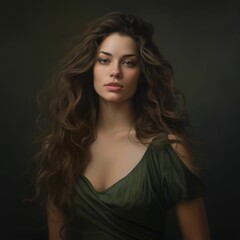 Naklejka premium Portrait of an attractive young Caucasian woman with long brown hair, AI-generated.