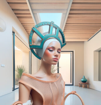 Close up of a futuristic woman in a luxury home. Generative AI