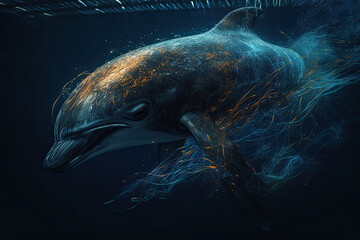 Beneath the Surface: Generative AI Render of Dolphins Swimming in Turquoise Waters
