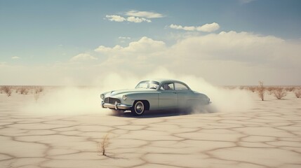 Obraz na płótnie Canvas a car driving in a desert. Generative AI Art.