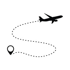 airplane icon set and illustration logo of travel and black airplane and map icon and black line travel icon  