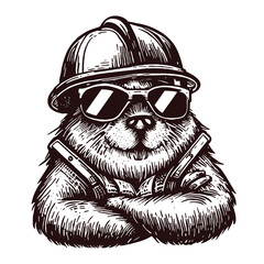 cool beaver wearing sunglasses and builder helmet sketch © Satoru Sketches