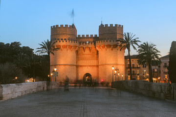 Late evening long exposure of Torres de Serrano in Valencia.