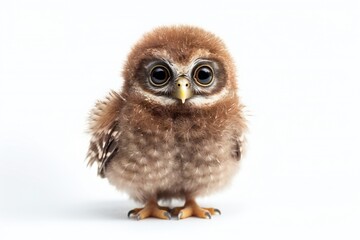 Obraz premium Cute micro baby owl on white background Generative AI
