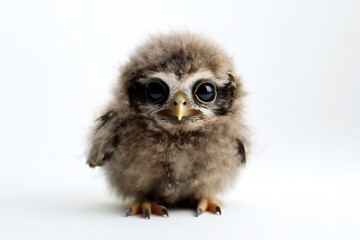 Fototapeta premium Cute micro baby owl on white background Generative AI
