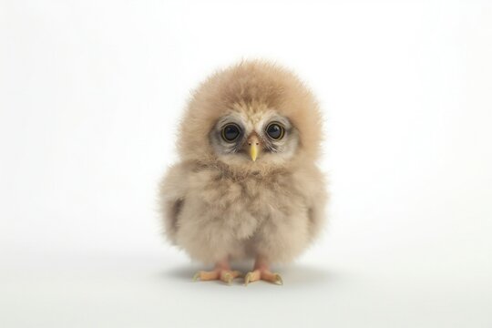 Cute micro baby owl on white background Generative AI