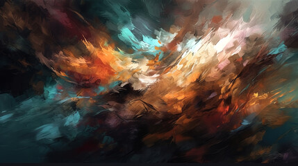 Abstract background painted with brush strokes of oil paint, generative AI.