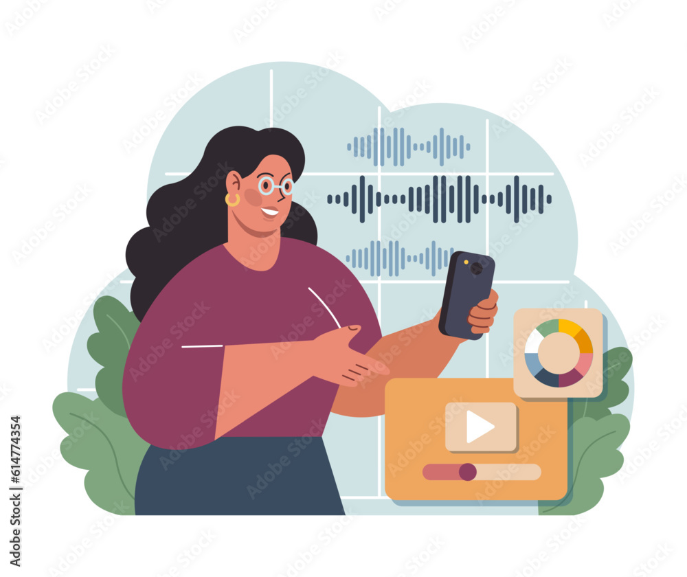 Wall mural voice search. artificial intelligence virtual assistant. character