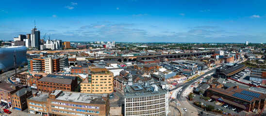 Aerial view of the Birmingham city center. Beautiful English city, with modern skyscrapers and...