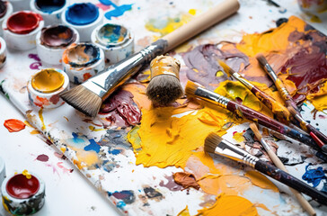 Fototapeta premium paint_brush_palette_paints_brushes_paint_tray_paint, AI Generative