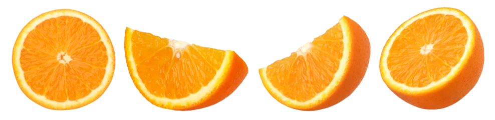 Keuken foto achterwand Macrofotografie half orange fruit and slice isolated, Orange fruit macro studio photo, transparent png, PNG format, cut out