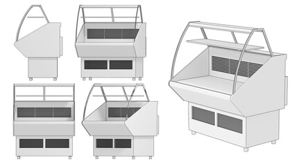 Refrigerator glass showcase. 3d illustration. Isolated