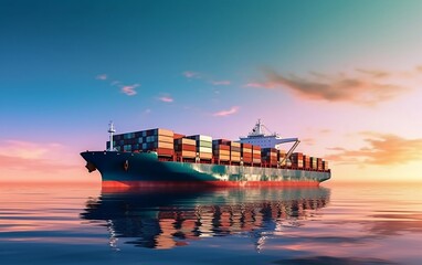 Cargo Ship Container Transport. Generative AI