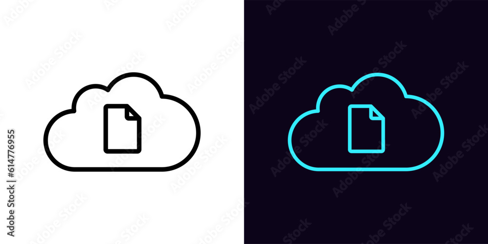 Poster outline file cloud icon, with editable stroke. cloud with document sign, digital data repository. di