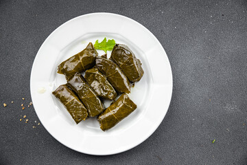 dolma grape leaves  stuffing meatmeal food snack on the table copy space food background rustic top view