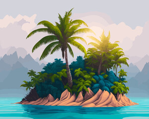 Obraz na płótnie Canvas Tropical paradise island with lush vegetation (Generative AI)