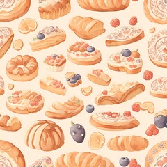 Fototapeta na wymiar Bakery Watercolor Background