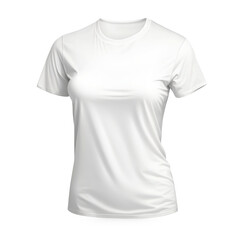 Round neck women's white t-shirt isolated on transparent background. Generative AI