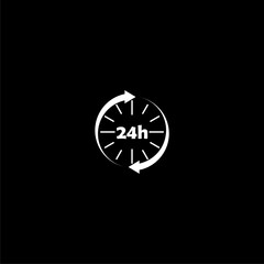 Open 24 hours arrow icon symbol isolated on dark background