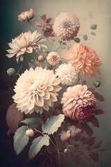 Fototapeta na wymiar Ai generated illustration of vintage flowers background pattern