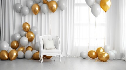 Fototapeta na wymiar White and gold balloon on white background.