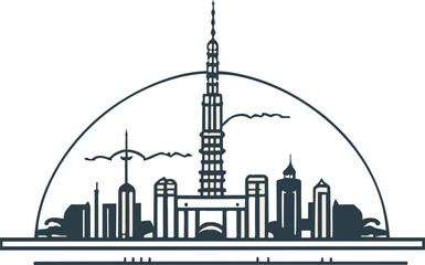 Line art city and tower