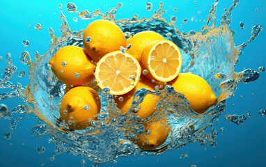 Fototapeta na wymiar Fresh fruits and splashing water,created with generative ai tecnology.