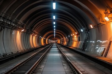 The urban underground infrastructure by taking a close - up view of a round subway tunnel with tubing. Generative AI - obrazy, fototapety, plakaty