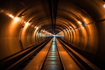 The urban underground infrastructure by taking a close - up view of a round subway tunnel with tubing. Generative AI