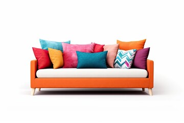 Sofa mockup with pillows. Pillow sofa mockup realistic drawing for web design, isolated on white background. Generative AI - obrazy, fototapety, plakaty