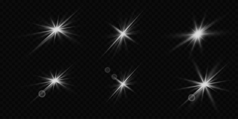 Glowing lights effect, flash, explosion and stars. Special effect isolated on transparent background