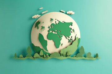 Paper cut , World environment and earth day concept , Save energy creative idea , Created with Generative Ai Technology