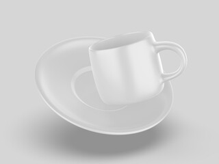 Cup plate blank template 3d illustration.