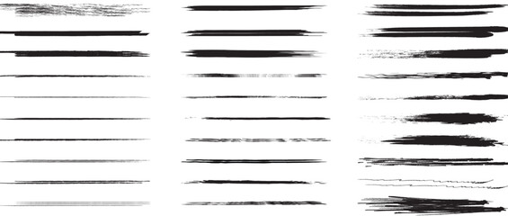 Set of wavy horizontal lines. Set of marker hand drawn line borders and doodle design elements. Hand drawn paint brush strokes lines. Vector isolated on white.