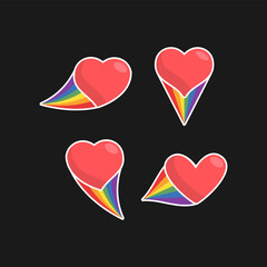 Heart icon with rainbow flag comet. Love diversity, pride month symbol.