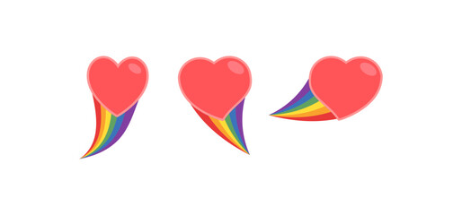Heart icon with rainbow flag comet. Love diversity, pride month symbol.