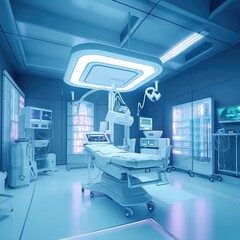 Close – up in the room. Hospital recovery room with beds and chairs.Interior of a modern luxury hospital, modern hospital , comfortable, medical ,equipped ,Generative AI illustration.