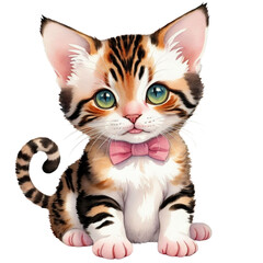 Fototapeta na wymiar Watercolor Cute Baby Cats Clipart Bundle, 25 Transparent PNG Clipart Designs, Commercial Use, 300 DPI, Instant Download