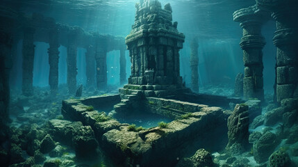 lost civilization. ruins under water. Generative AI