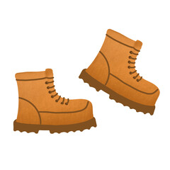 Camping boots. Hiking boot drawing. Mens boots shoe. Symbol, logo illustration. 