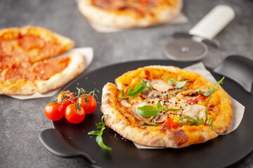 Fresh homemade Italian pizza of various kinds.