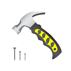 Colorful cartoon claw hammer. Handyman tool for home repair. Construction themed vector illustration for icon, logo, sticker, patch, label, sign, badge, certificate or flayer decoration