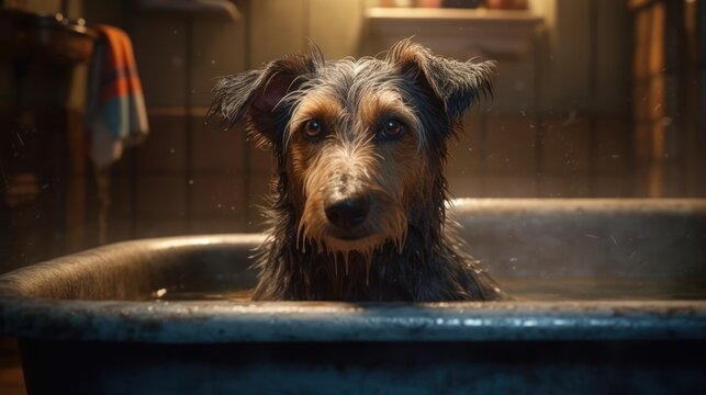 dog in shower HD 8K wallpaper Stock Photographic Image