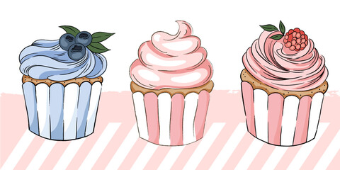 Vector illustration cupcake pastry gentle colors